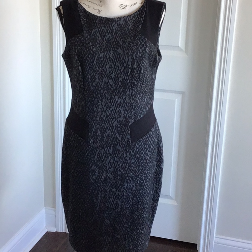 Kasper Gray Animal Print with Black panel details knit Dress Size 8